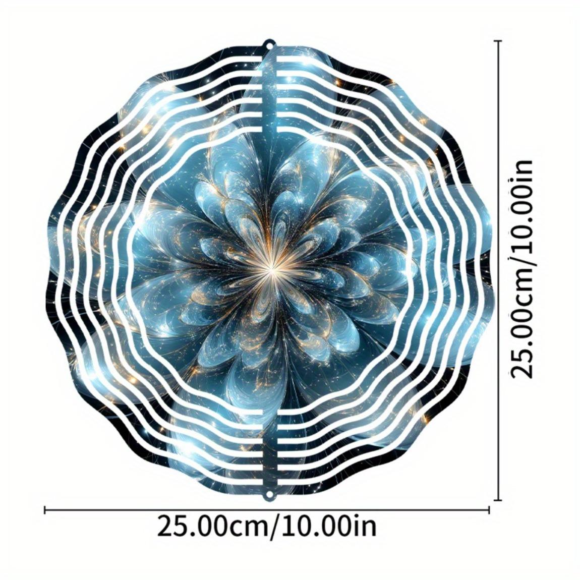 

10-дюймовый подвесной ветряной спиннер с очаровательным цветочным дизайном – яркий синий и бирюзовый художественный ветряной колокольчик с крючком 360° 01A