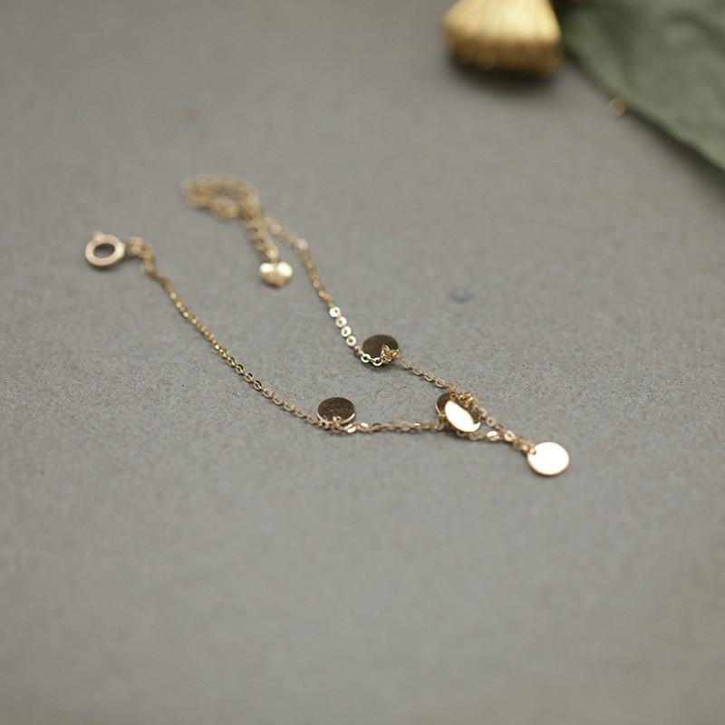 

925 Sterling Silver 14k Gold Plated Shiny Disc Bracelet for Women Korean Fashion Simple Temperament Jewelry 15 3cm&Gold