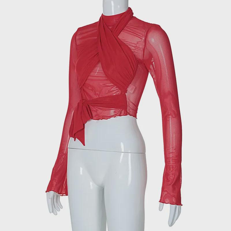 Sexy Mesh-Trägertop mit langen Ärmeln im Street-Style für Damen