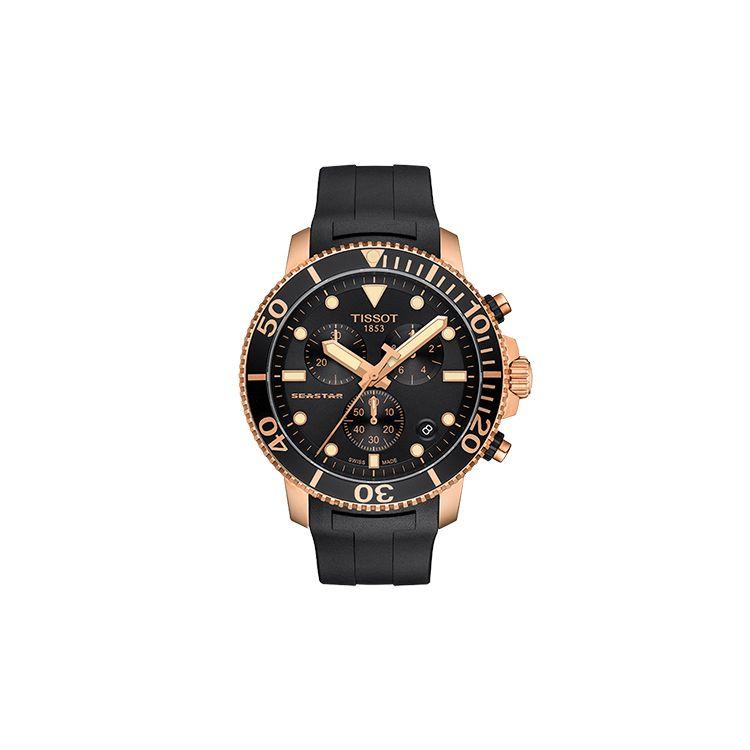 Tissot Men's Black Seastar Series Quartz Movet Waterproof Date Display Panda Dial Luminous Watch Watches Steel Rubber T120.417.37.051.00