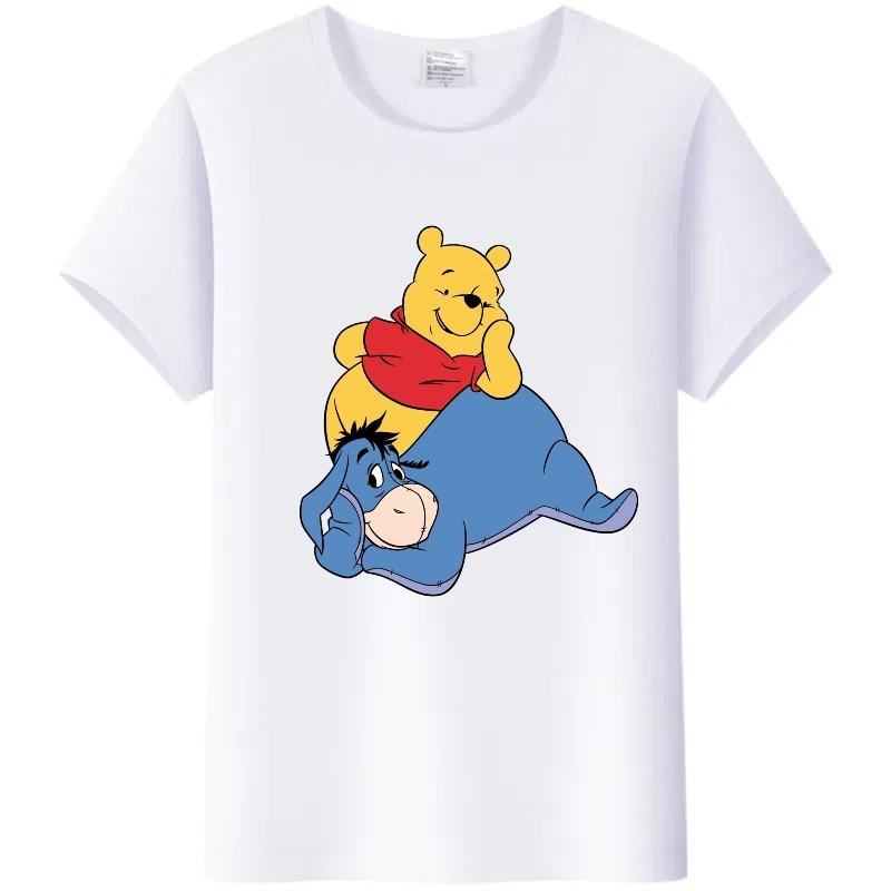 Y2K Tshirt Kawaii Tops Unisex Cartoon Winnie The Pooh Tigger Friends Graphic t-shirt Summer Blouses White Tees