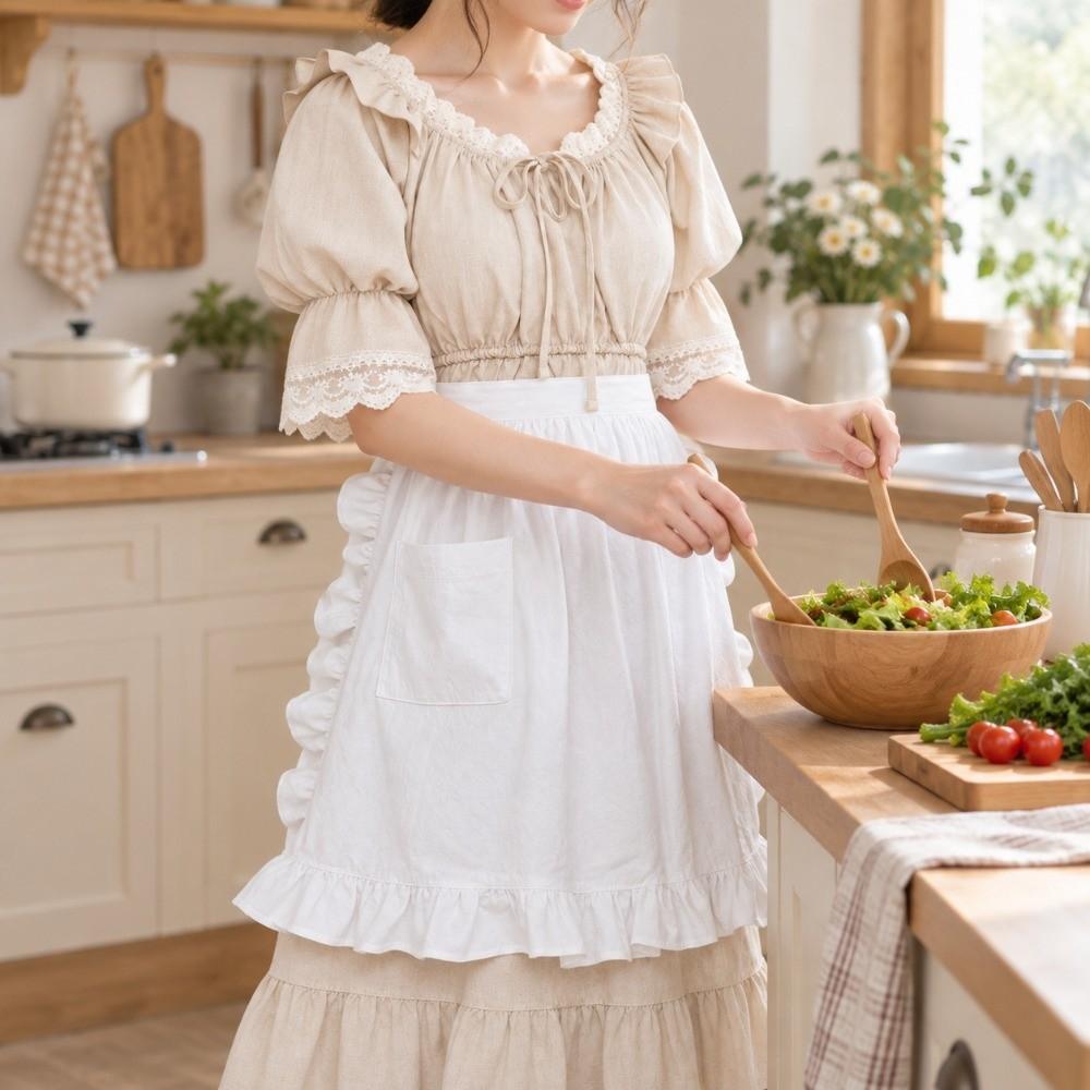 Ruffle Edge Work Apron White Short Apron Fashion Half Body Apron For Flower Shop
