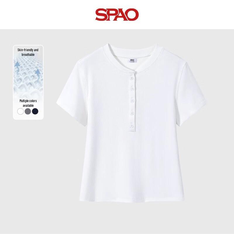 SPAO Women s Slim Fit Henley Neck Breathable Short Sleeve T-Shirt S