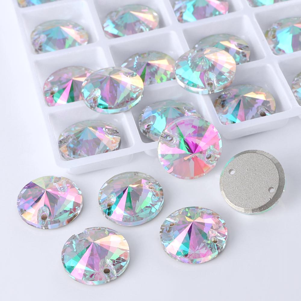 High Quality Rivoli 80+ Colors Rhinestones Crystal AB Sew-on Glass Gems Clothing Flatback Sewing Stones Women Bling Bling Shine