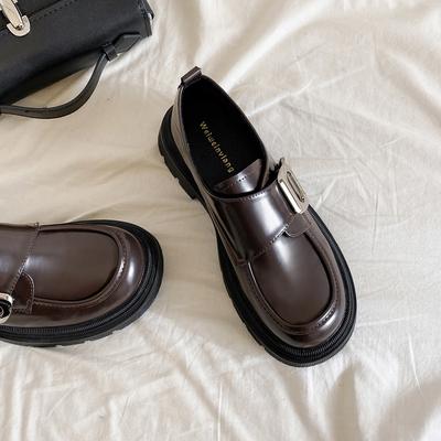 Weiwei girl 805-9 Mocassins à plateforme Maillard chaussures rétro pour femmes en petit cuir noir style britannique chaussures simples à semelle souple