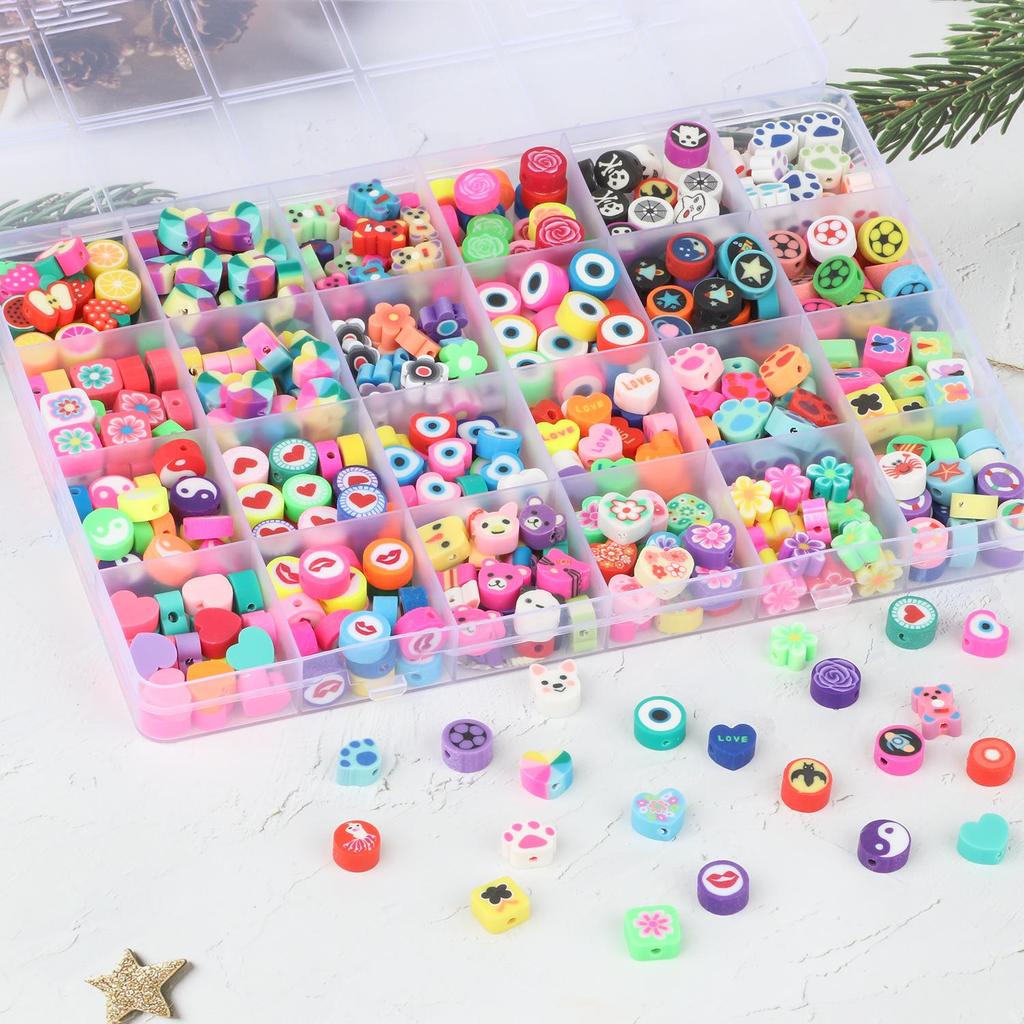 DIY Polymer Clay & Ceramic Bead Set for Animal & Evil Eye Cartoon Bracelets
