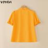 VONDA Elegant Women Blouse Casual Puff Sleeve V Neck Crochet Hem Ruffled Tops