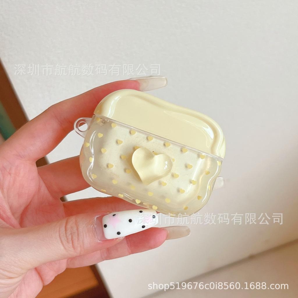 Milk yellow milk green polka dot three-dimensional love is suitable for AirPods1 protective case, new Pro1 Apple earphone case pro1.