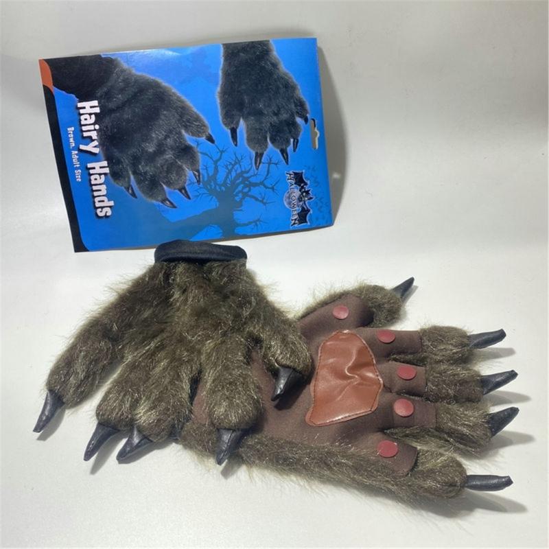 Cosplay Costume Werewolf Claw Gloves for Women Plush Beast Claw Gloves Halloween Party Anime Props RolePlay Hand Warmers