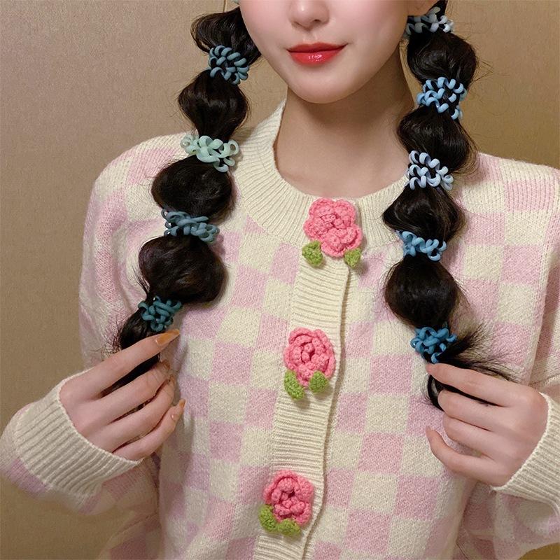 6Pcs/Set Fashion Matt Solid Telephone Wire Elastic Hair Band Frosted Spiral Cord Rubber Band Hair Tie Stretch Head Band Gum