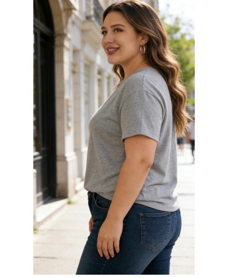 Plus Size Women's 95% Cotton Summer Knit Loose Short Sleeve Solid T-Shirt