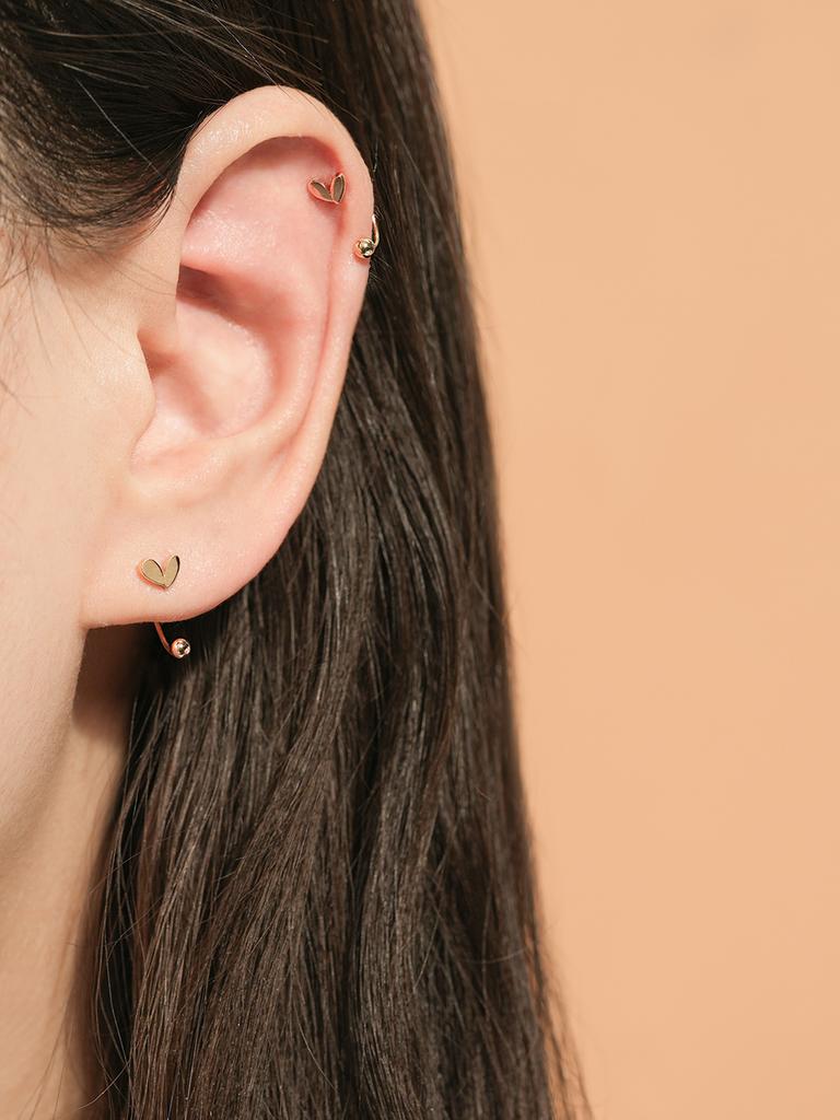 Minimalpiercing 14K Lovely Point Heart Curve Ring Piercing Earrings
