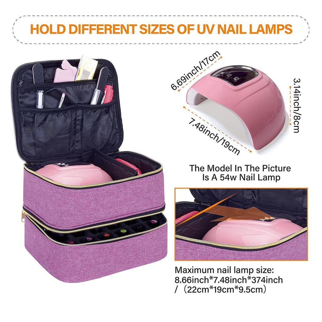 EVA Padded Nails Polish Organizers Bag Double Layer Storage for Bottles Lamp Set Professional Portable Carrying Case