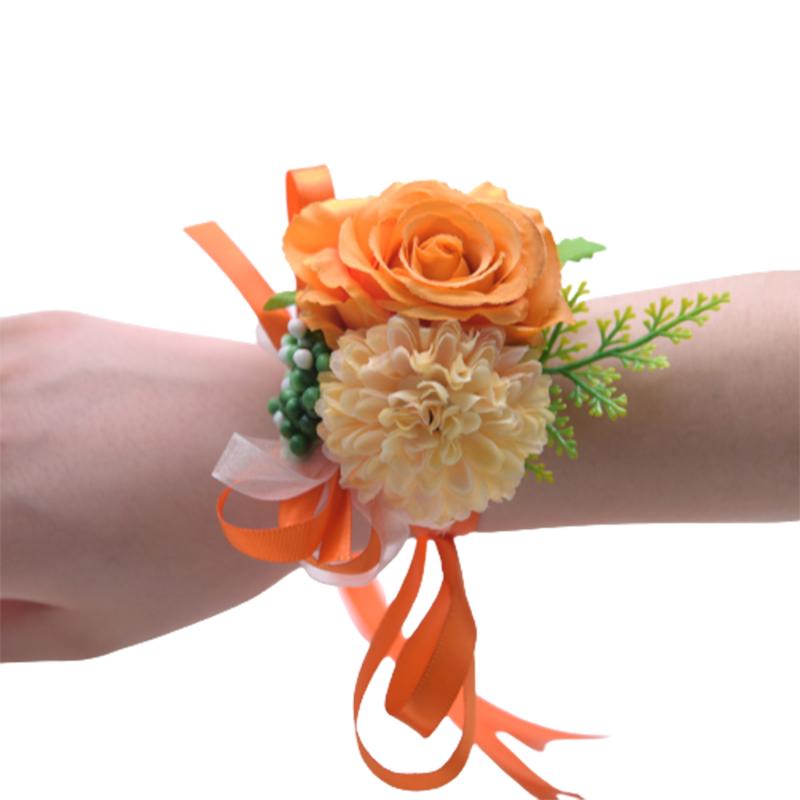 

Роза на запястье Свадебный цветок Свадебная лента Цветок на запястье Аксессуары для вечеринки Цветочный Orange