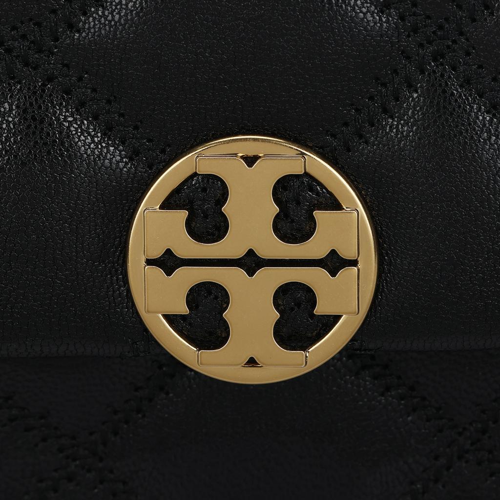 Tory Burch Metal Micro Logo Diamond Pattern Lambskin Shoulder Bag Women Bags Black 158137-001