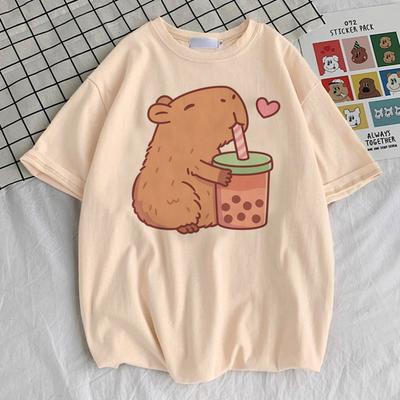 Capybara Top Tees Teen Streetwear Korean Clothes Trendy Anime Classic Top Tees Hip Hop Graphic Psychedelic Gothic Kawaii 80s
