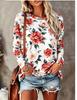 Women Long Sleeve T Shirt Vintage Red Rose Floral All Over Print Crew Neck Casual Fall Tops