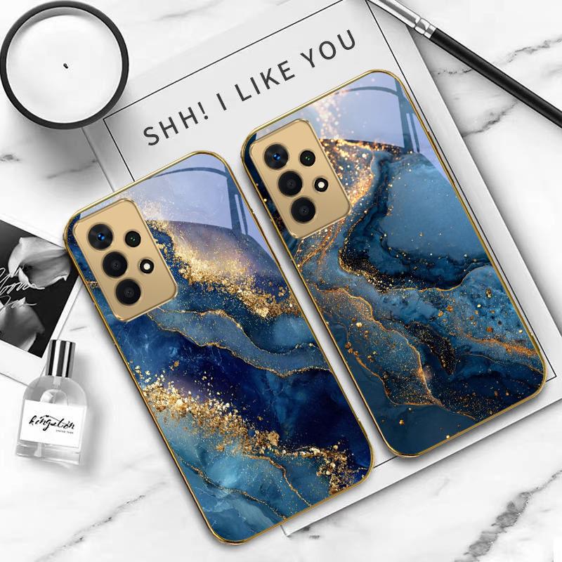 Golden lines and spots For Samsung A16 A15 A14 A13 A12 A26 A25 A23 A22 A21s A36 A35 A34 A33 A32 A31 A52 A73 A72 glass phone case