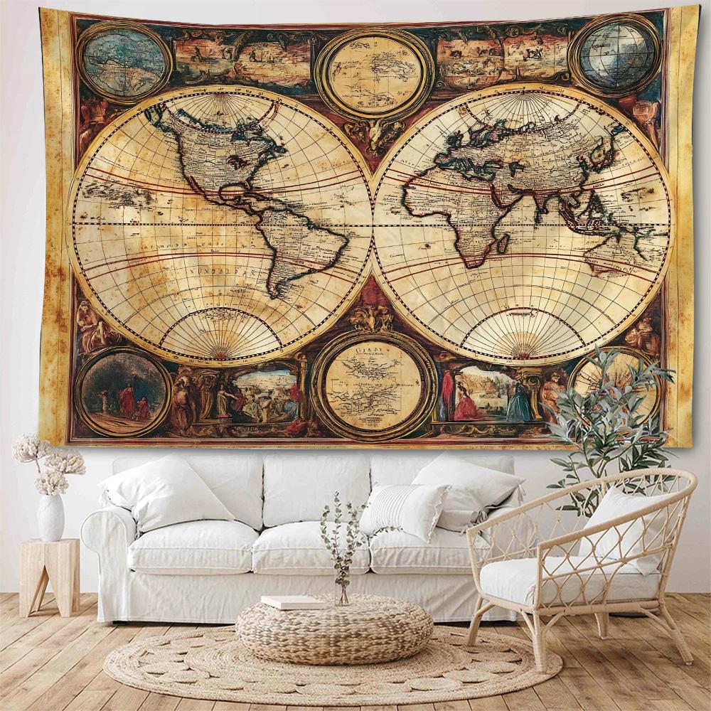 Vintage nautische wereldkaart achtergrond decoratie wandtapijt Oude nautische kaart wandtapijt Woondecoratie