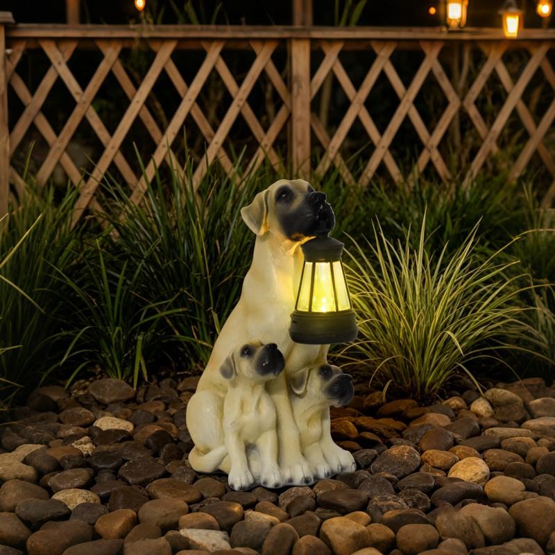 Solar-Powered Dog Garden Decor Outdoor Lawn Ornament Resin Statue Yard Patio Decoration