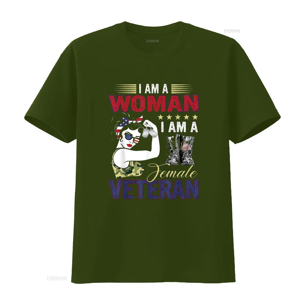 I Am A Woman Veteran Female T Shirt Vintage Washed Unisex Graphic Soft Slightly Fashion Homme Streetwear Designer Clothes