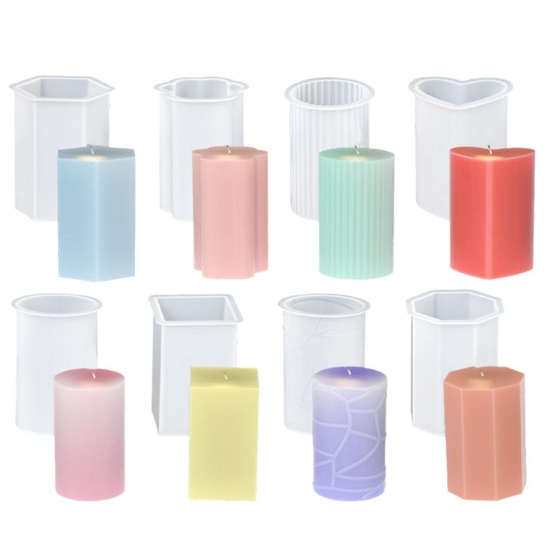 8Pcs Geometric Cylinder Candle Molds Food Grade Silicone Easy Demolding For Resin Casting Candle Soap Chocolate Making