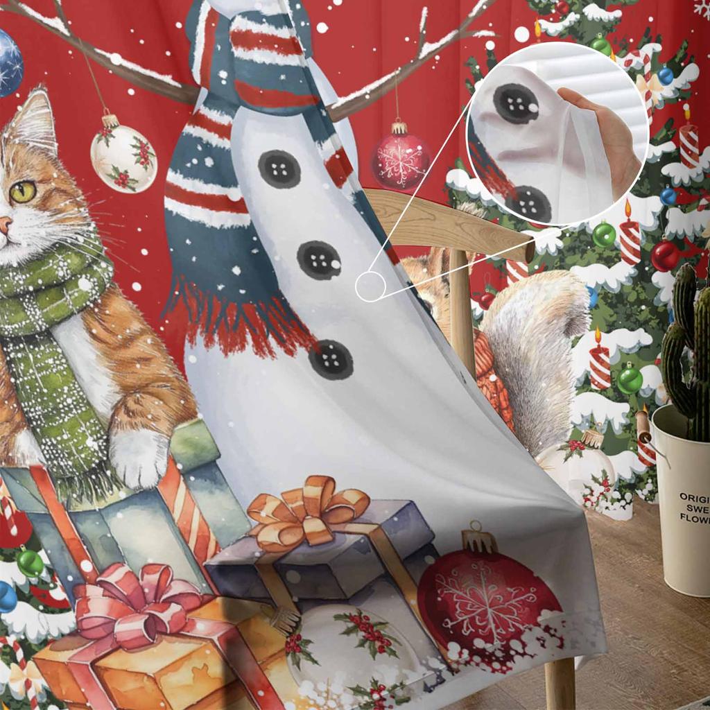 Christmas Tree Snowman Cat Squirrel Snowflake Ball Red Sheer Curtains Room Decor Window Curtain Kitchen Tulle Voile Curtains