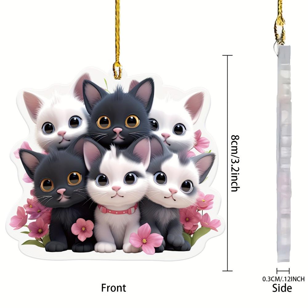 Cute Cat 2D Flat Acrylic Pendant, Car Rearview Mirror Decorative Pendant, Bag and Keychain Accessories