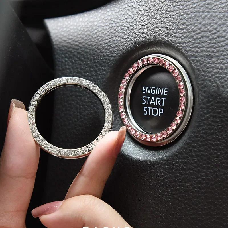 Universal Car Start Switch Button Decorative Diamond Rhinestone Ring Auto SUV Car Decorative Interior Accessories Amagi