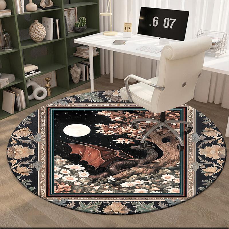 1pc Medieval Gothic Fantasy Dragon Round Carpet Painted Printed Circular Carpet, Home Door Mat, Outdoor Travel Protection Carpet