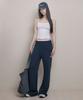 AWOSWEIB Wide Waist Straight Pants - Dark Navy