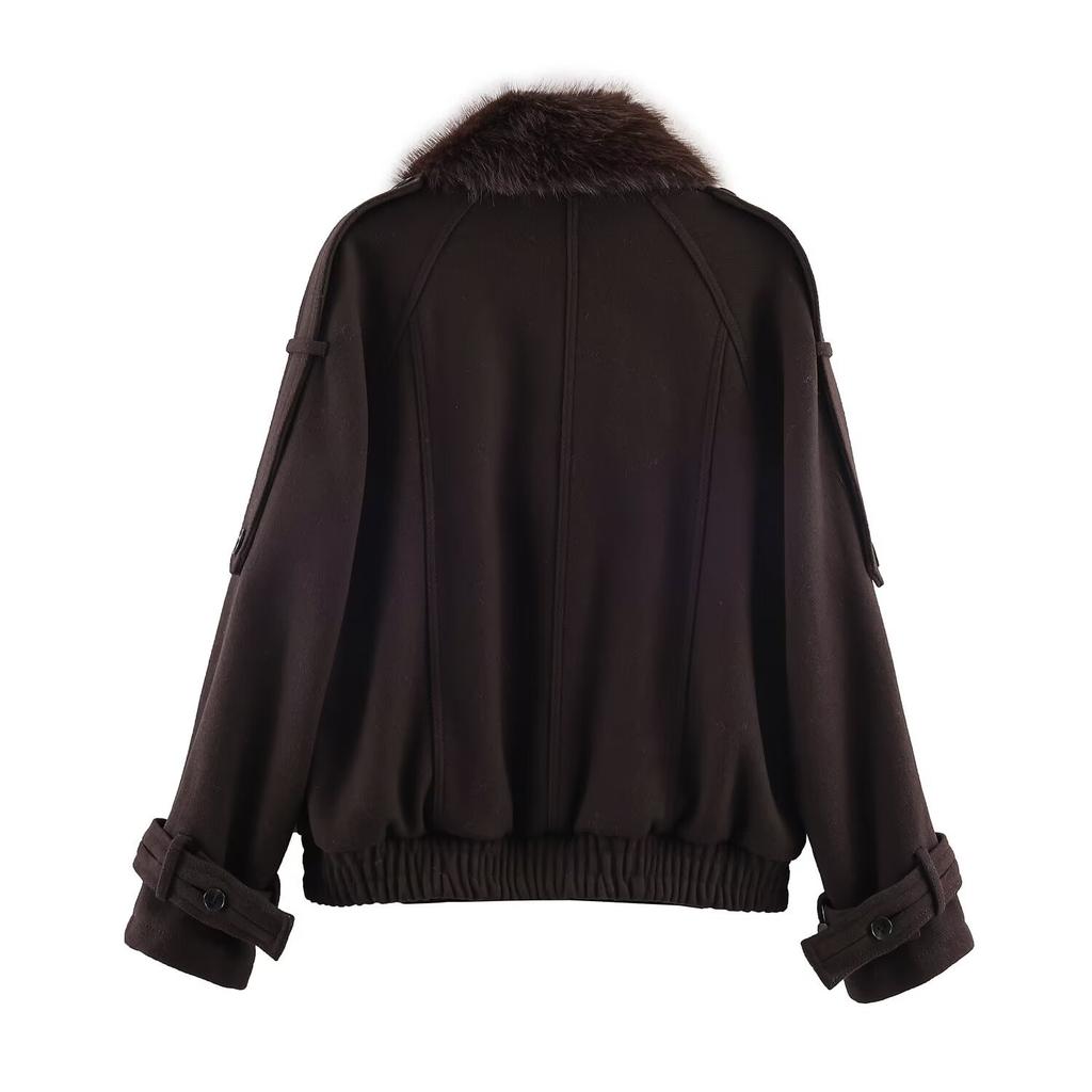 European and American style, new women's clothing, fashionable blended artificial fur effect collar jacket 3736272