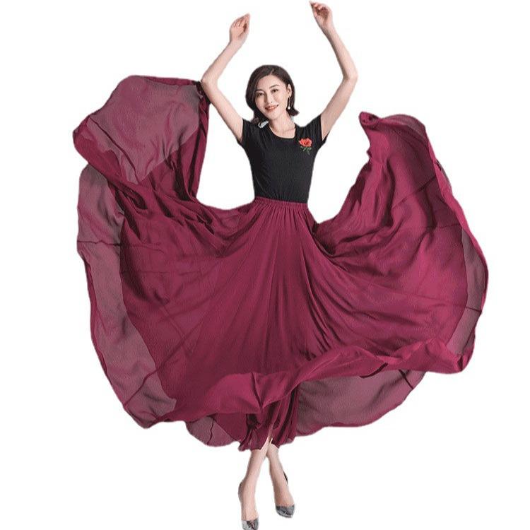 720° Chiffon Swing Skirt: High Waist, Ethnic Dance Red, Slimming Design