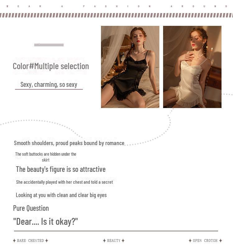 Xin Yiying Sexy Hluboký V Francouzská krajka Bez zad Noční košilka Set se špagetovými ramínky