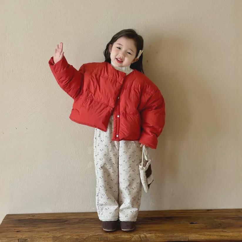 2024 Winter Korean Style Girls' Cartoon Down Jacket - Warm Cotton-Padded