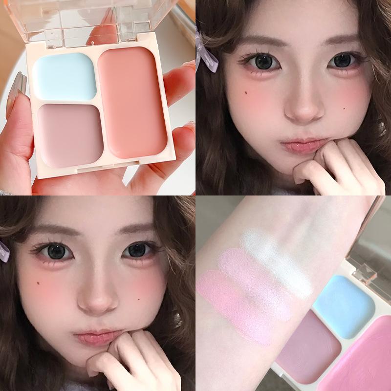Three Color Blush Palette Matte Highlight Contour Natural Eye Makeup For Korean Style Girls Early Morning Class