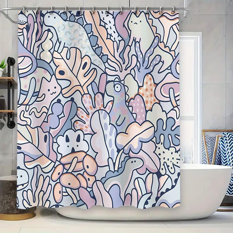 

Modern Abstract Coral Reef Print Shower Curtain Set Decorate Your Bathroom In Style W60H190(CM)-1 Pcs
