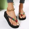 Fashion Vintage Rhinestone Decro Wedge Flip Flops Women Soft Bottom Non Slip Slippers Woman Summer Beach Thick Bottom Sandalias Mujer