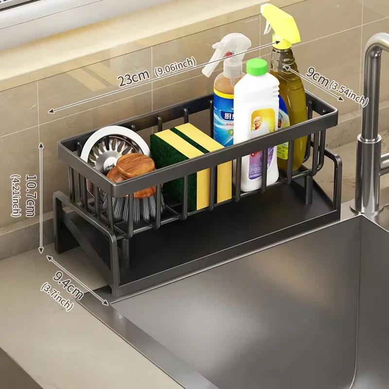 

Kitchen Sink Organizer Sponge Holder Dish Cloth Drying Rack with Slanted Drain Tray for Countertop Storage 420 MM чёрный