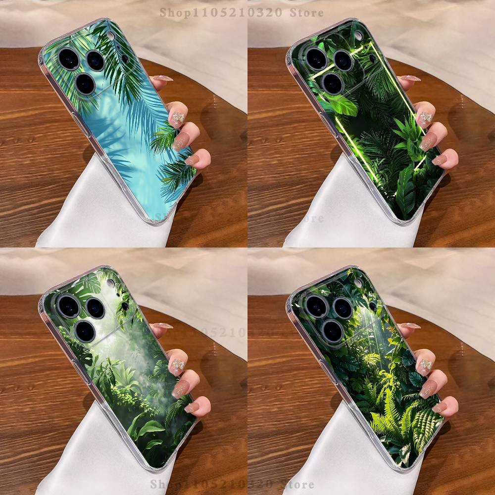 palm leaves Phone Case For iPhone 17,16,15,14,13,12,11 Pro,Max,Plus,X,XS,XR,SE4,E Mini Transparent Soft Cover