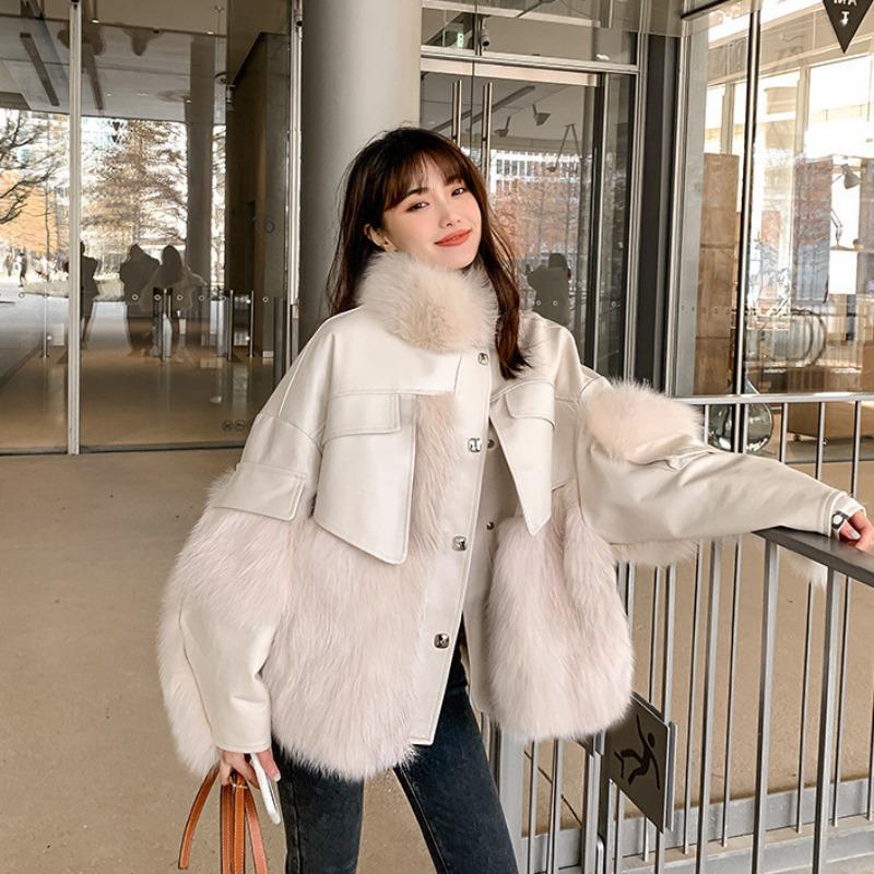 Imitation Fox Fur Jacket Women's Winter Clothing New Loose and Thin Short Stand-up Collar Plush and Cotton Coat