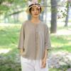 Dámská pletená trička Jednobarevná s kulatým výstřihem Jarní Sedmirukávová Knoflíková Skládaná Ležérní Trička