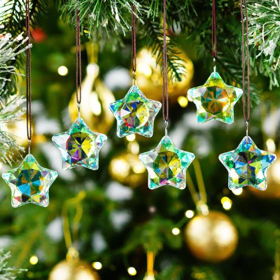 Yousheng 1/6Pcs Faux Crystal Star Suncatcher Decoration Indoor Outdoor Garden Window Wall Hanging Rainbow Maker Clear Five-pointed Star Ornament