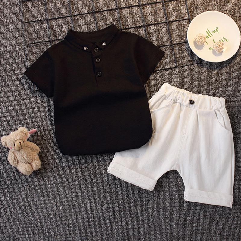 Boys' Casual Korean Style Two-Piece Set: Turn-Down Collar Shirt & Shorts, Summer Fashion for Kids
