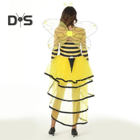 Bi Cosplay Kostym med Vingar Antenner Bidrottning Halloweenfest Rollspelskostym Blomdekor Spridd Tårta Fåll Klänning