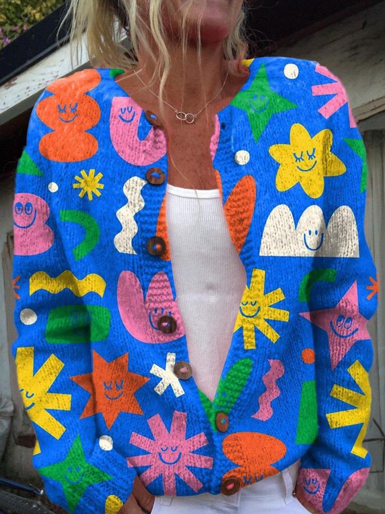 2025 Christmas Abstract Print Casual Imitation Wool Sweater