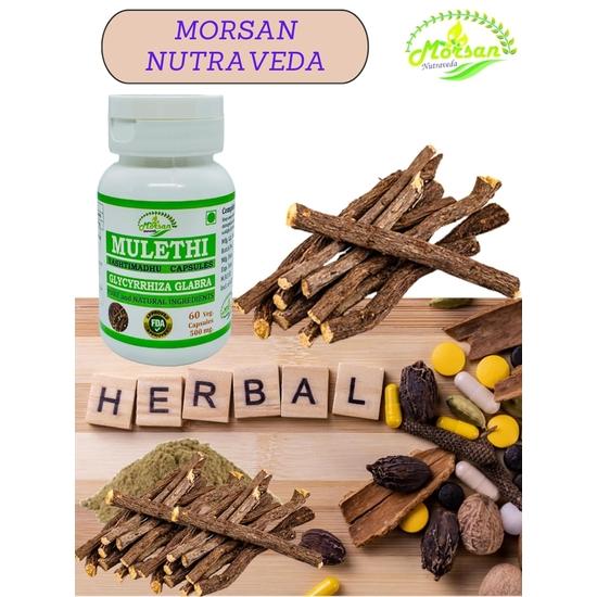 Morsan Nutraveda Mulethi (Glycyrrhiza Glabra, Yashtimadhu) Extract Capsules – 100% Herbal | 60 Veg Capsules X 500 Mg. (Pack of 4)