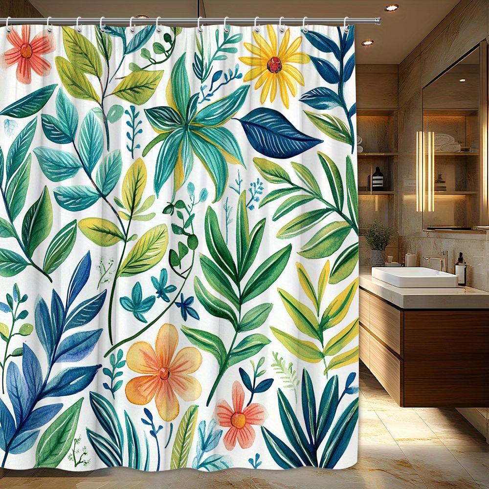 1pc Tropical Plant Shower Curtain - Polyester Fabric with Hooks, Machine Washable, Suitable for Bathroom Decoration