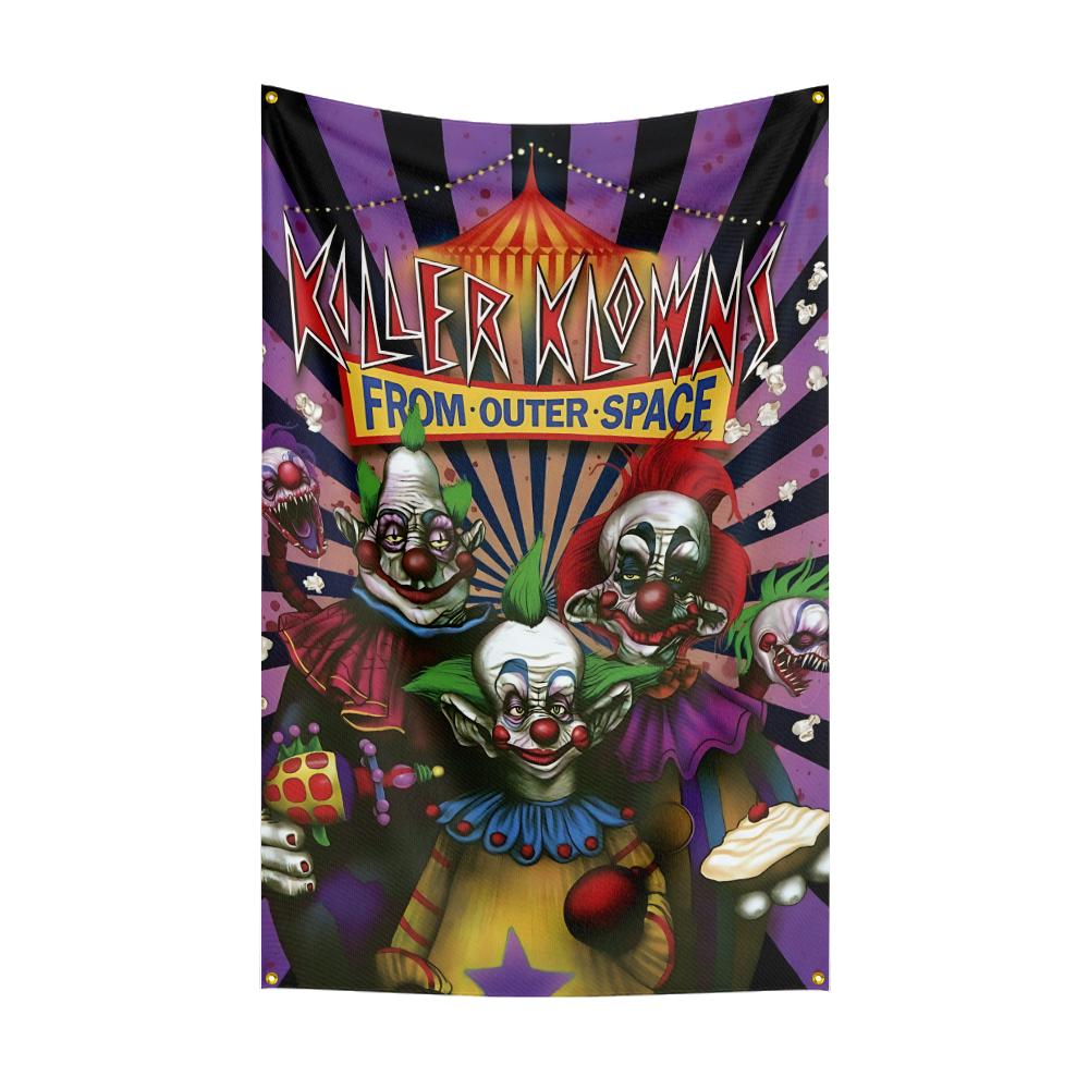 3x5 Ft Kkillers Clowns Flag Classic Horror Movie Flag Halloween Wall Hanging Banner Decor Movie Poster Outer Space