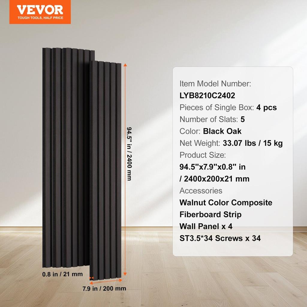 Wood Slat Acoustic Panels 7.9 X 94.5 Inch for Modern Wall Decor Black Oak